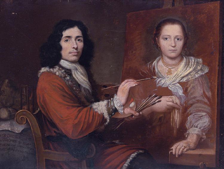 Giulio Quaglio Self Portrait of the Artist Painting his Wife